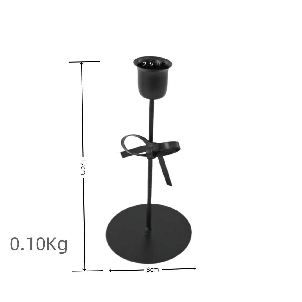 Simple heart-shaped bow romantic candlestick decoration, home light luxury style retro display item, candlelight dinner prop
