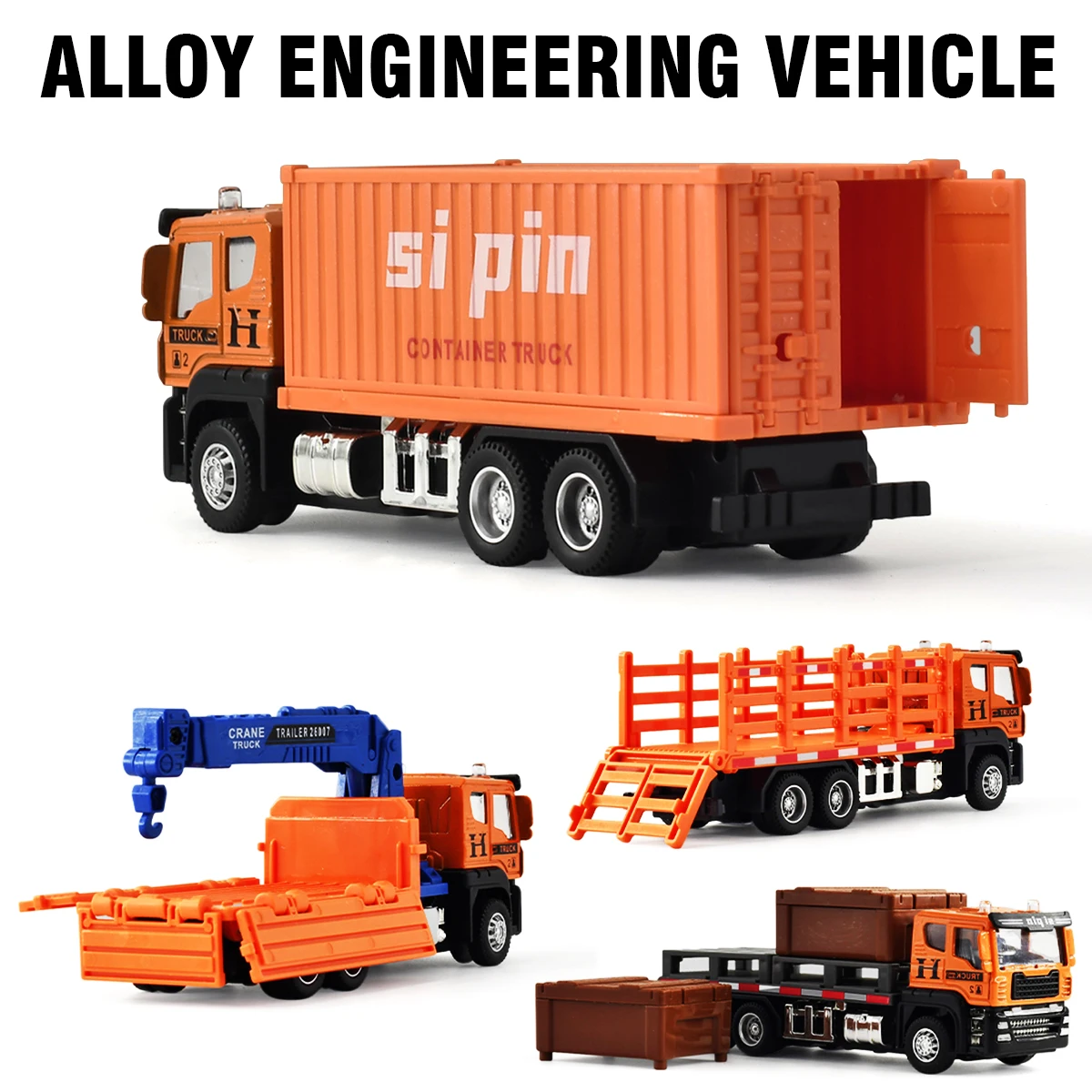 

Alloy Dump Truck Flat Trailer Fuel Tank Car Model Removable Engineering Transport Container Lorry Vehicle Toy for Boy