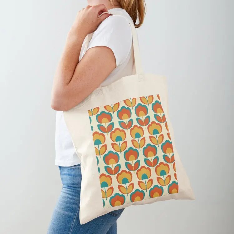 

70s style light and bright graphic flower pattern Tote Bag tote bag university Cloth bags custom canvas bag
