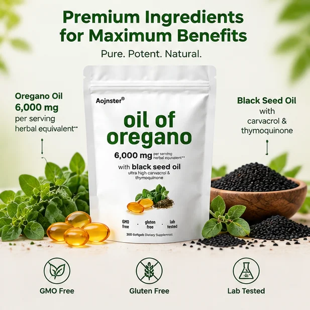 Oregano Oil & Black Seed Oil Capsules,Per Serving, Ultra High Carvacrol and Thymoquinone,Non-GMO Gluten Free Supplement