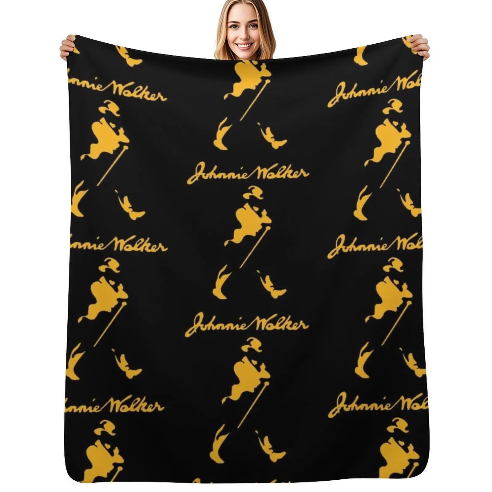 Johnnie Walker Gold Throw Blanket Flannel Fabric Soft Big Decoratives Cute Plaid Kid'S Decorative Sofa Blankets