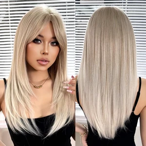 Alan Eaton Blonde Synthetische Perücken mit langer Fringe gerade weiche Perücke täglich haarresistente Hitze natürliche Perücke aussehen 10 Hauptverkäufe Lisa Blonde Perücken - №9