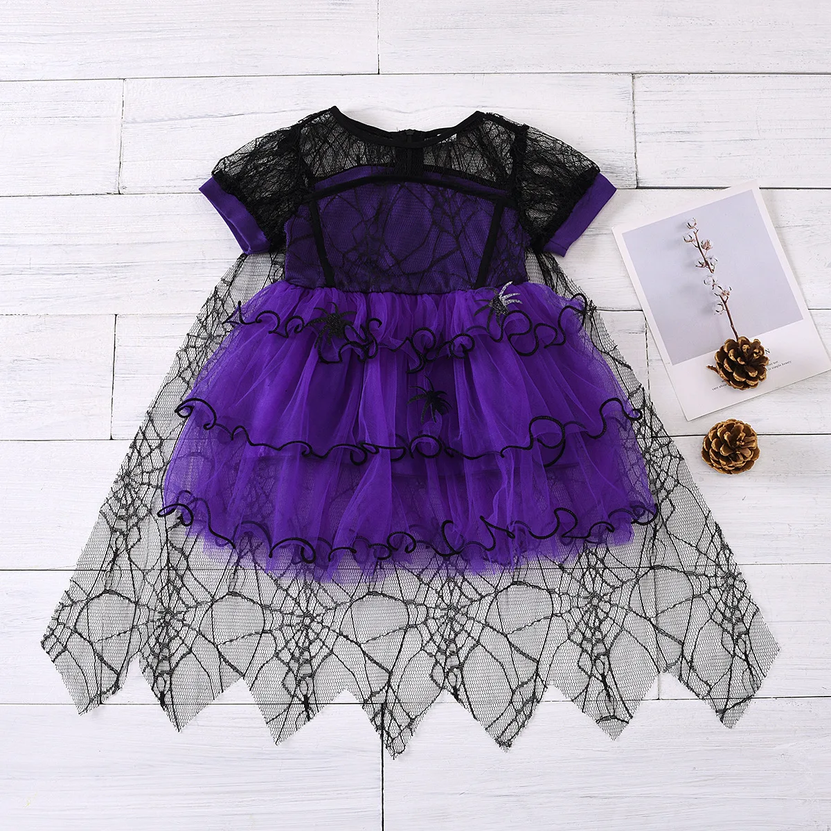 Mädchen-Spinnen-Hexen-Tutu-Kleid-Set, Spinnennetz-Netzcape, Hexenhut, Handschuhe, Kürbistasche, Leggings für Kinder, Halloween-Cosplay-Outfit – Detail 3