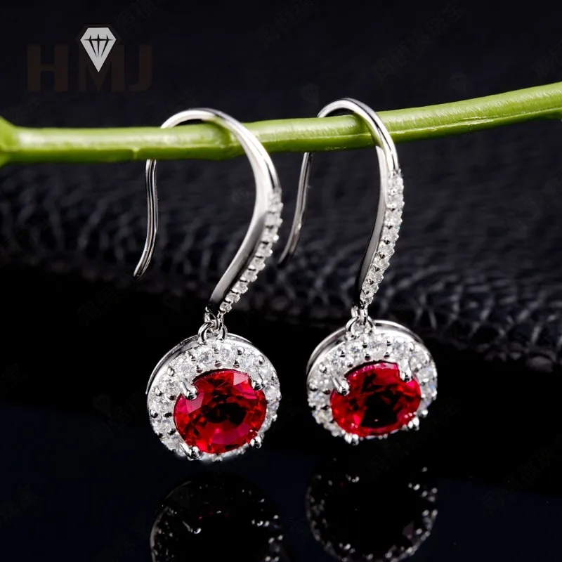 Ohrringe Rubin Smaragd Laborgezüchtete Edelsteine Herzschliff 925 Silber Vergoldet mit 18K Gold Luxuriöser Trendiger Vintage Feiner Schmuck Charms – Detail 17