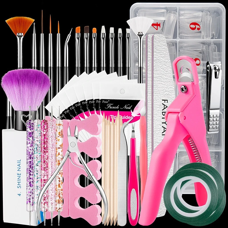 Francês Nail Art Brush Set, uma palavra cortada, ponto broca adesivo, ouro e prata linha, pele morta corte, polimento suprimentos