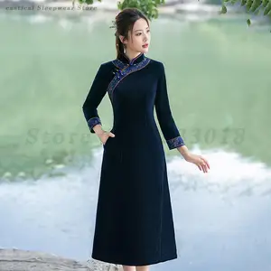 Outono inverno engrossado cheongsam mãe ao dai melhorado qipao retro vermelho vestido de casamento tradicional gola mandarim 4xl cheongsam 10 principais vendas pregnant qipao - №6