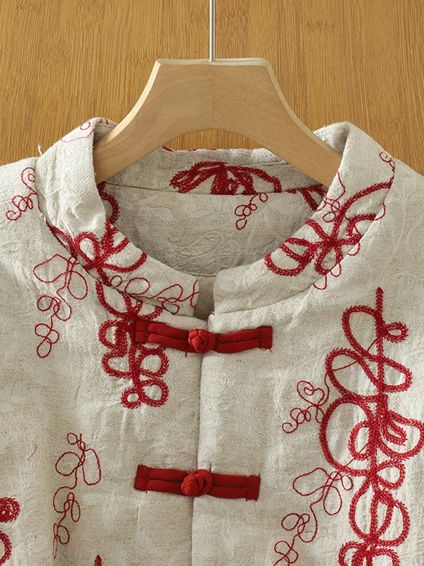 جايت نسائي فضفاض من القطن مع زر Sle صيني، ملابس شتوية دافئة جديدة مرقعة، معطف طويل بياقة واقفة