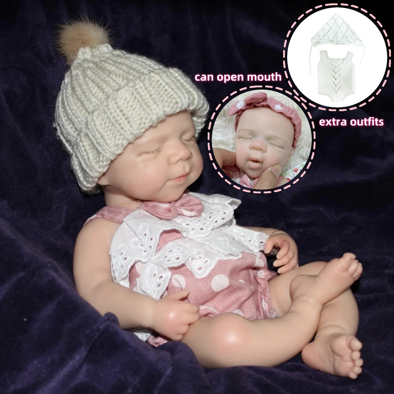 

13Inch Open Mouth SiliconeReborn Doll Pascale Bebe Girl with 2 Sets of Outfits Painted Bebe Newborn Doll Toys reborn de silicone