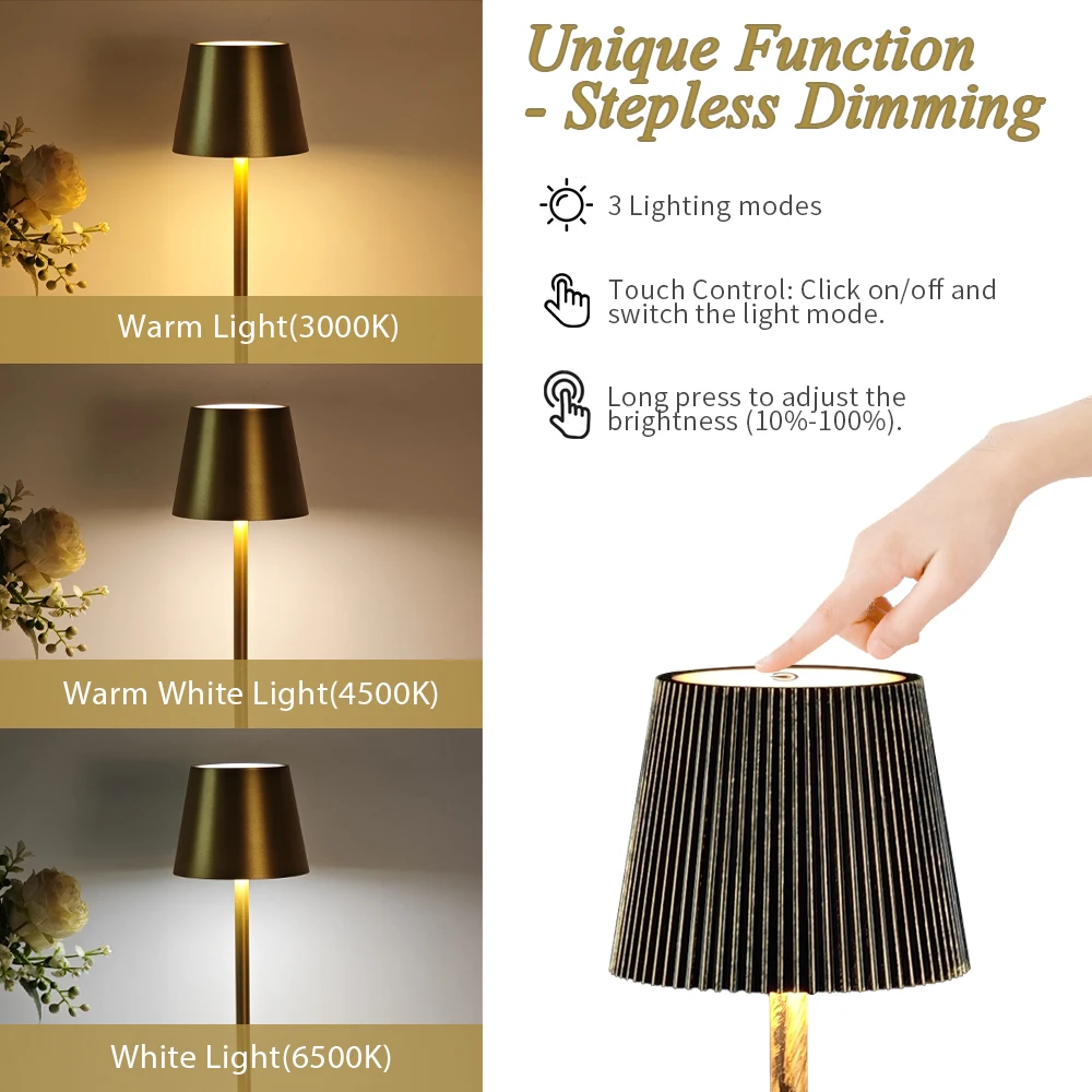 Rechargeable LED Desk Lamp Touch Switch Table Lights 3 Colors Dimmable For Bedroom Living Room Bar Dinner decoration Lighting