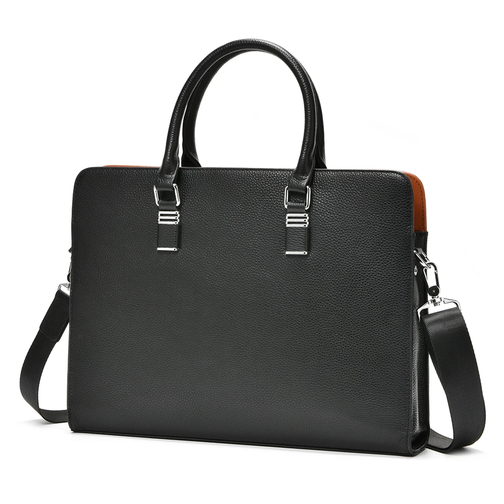 Top Genuine Cowhide Leather Business Men Briefcase Luxury Handbag Men Laptop Documents Bag Fashion Men's Shoulder Crossbody Bag