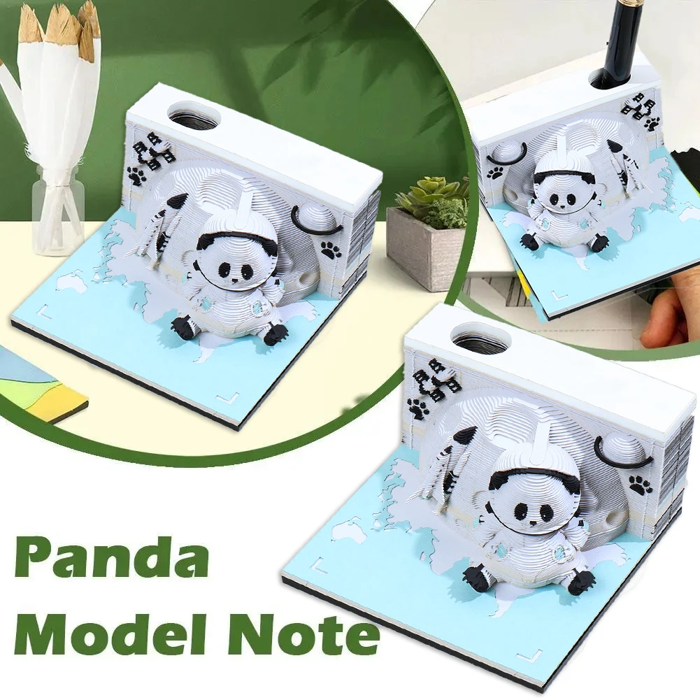 

3D Art Note Pad Mini Panda Paper Model Calendar 2024 With Light Offices Paper Notes Birthday Gifts 3D Note Paper Carving Model