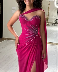 Sweetheart Prom Dresses Shawl Off Shoulder Hot Pink Evening Dress Beading Chiffon Long 2024 Formal Wedding Party Dress Gala