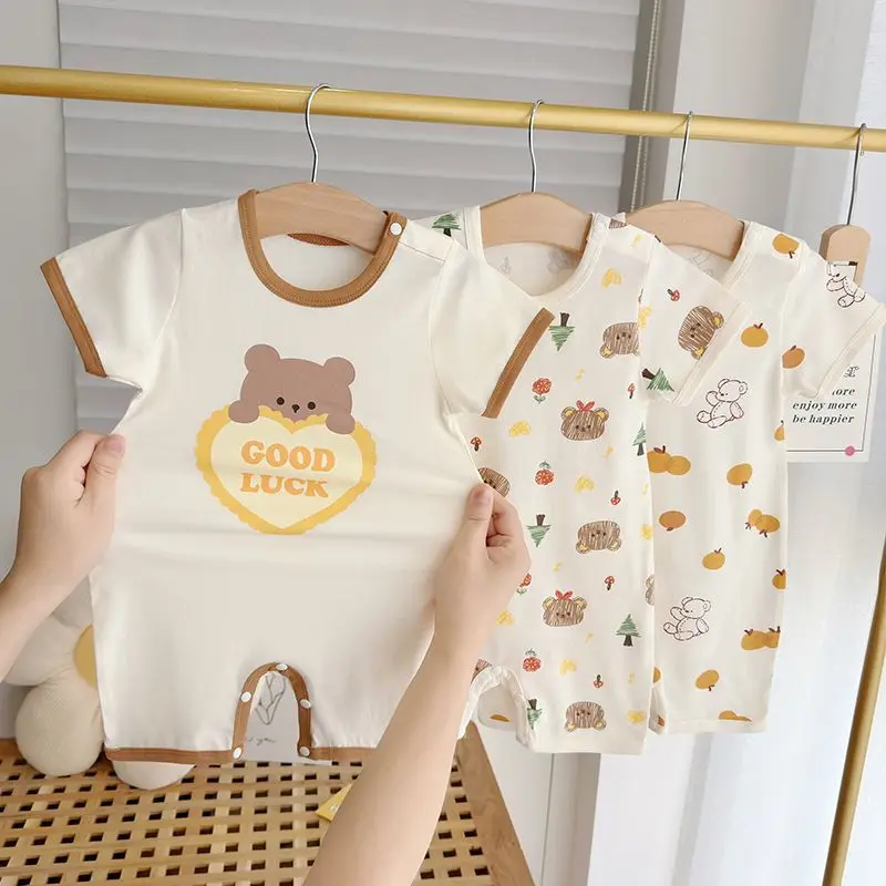 

Jenny&DaveBaby 2023 Summer Short Sleeve Cartoon Print Cotton Thin Bodysuit Boys and Girls Baby Summer Apparel Super Cute Climbin