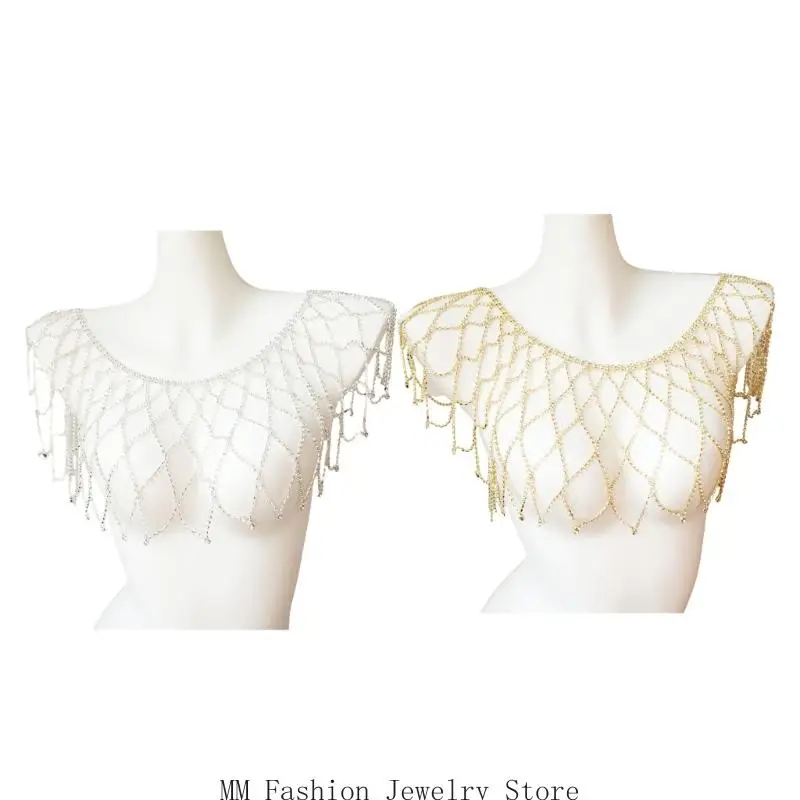 

D0UB Trendy Shoulder Chain Hollowout Rhinestones Body Jewelry for Evening Party Wear