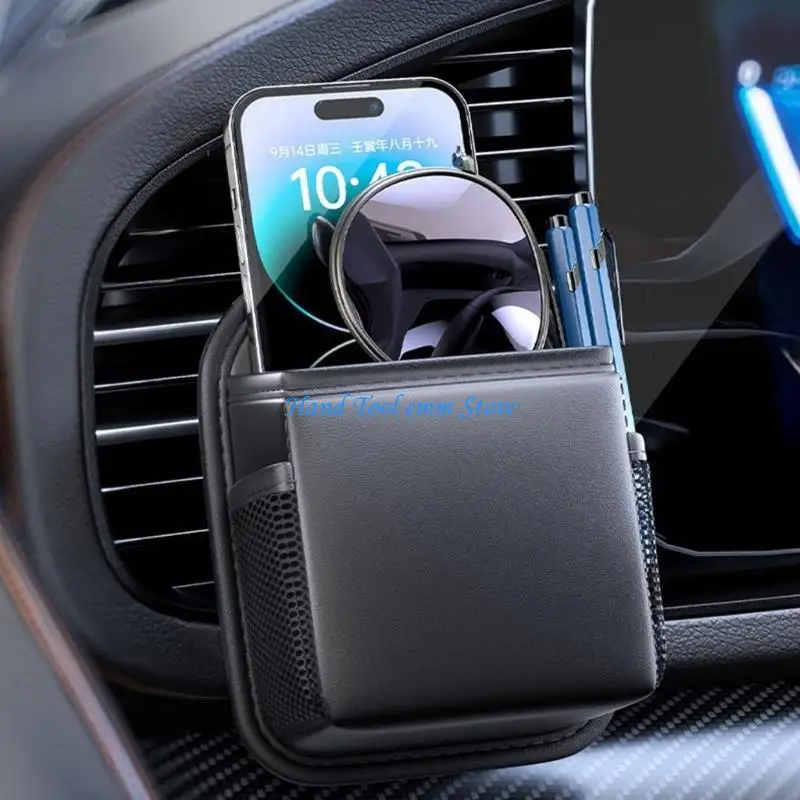 H37F Premium PU Leather Car Vents Organiser Practical Car Air Outlet Storage Bag For Mobile Phones And Accessories