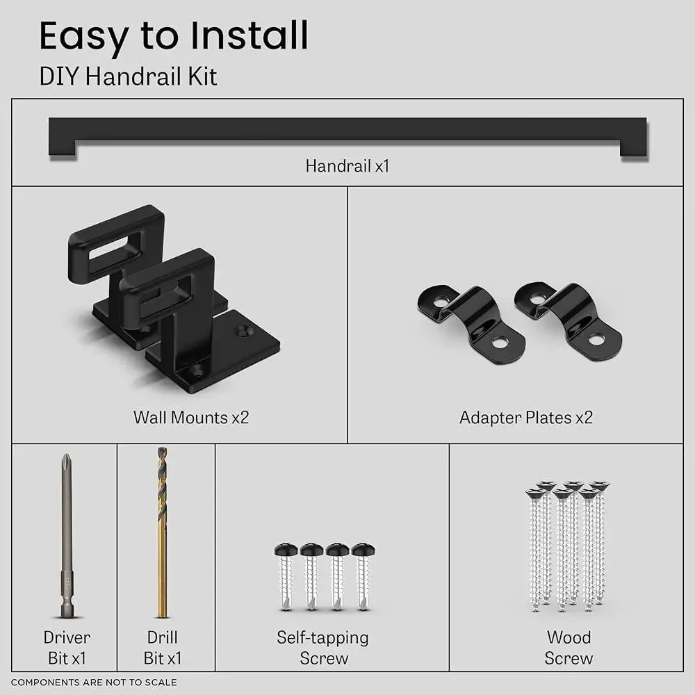 Modern Aluminum Handrail DIY Kit Adjustable Wall Mount Brackets Indoor Outdoor Stair Railing Easy Installation Durable Powder