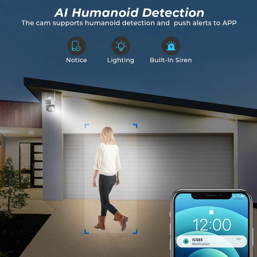 8MP 4K iCSee Wifi Camera Outdoor Dual lens Dual Screen Ai Human Detection Auto tracking Security Protection IP Wifi Surveillance image 2