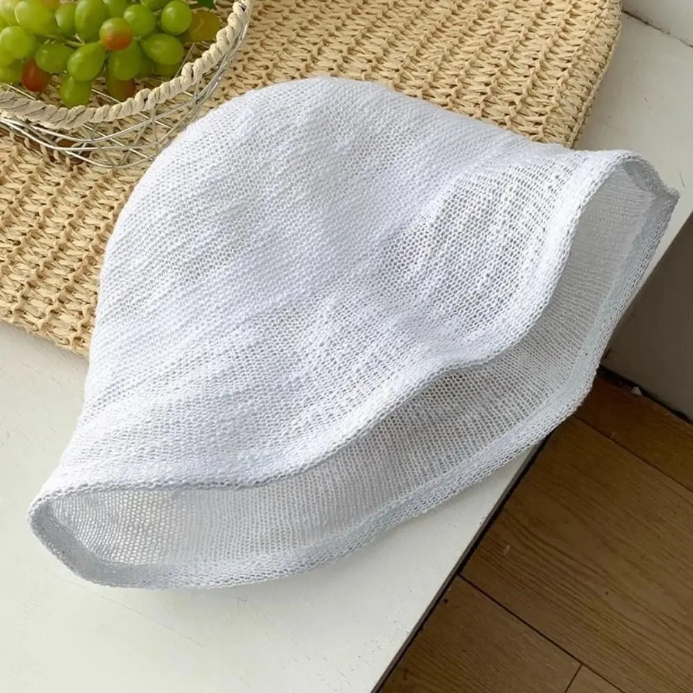 

Casual Knitted Bucket Hat Sun Protection Thin Basin Cap Foldable Breathable Outdoor Fisherman Hat