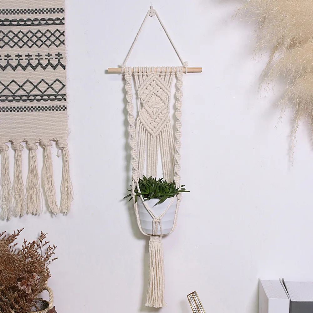 Bolsa de malla tejida a mano, maceta, cesta colgante para plantas, tapicería, decoración sencilla para el hogar, decoración para balcón