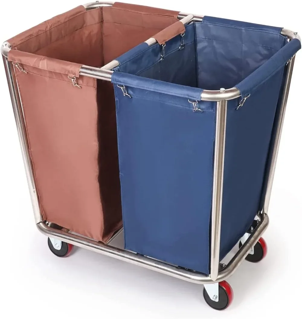 

Rolling Laundry Sorter Cart 2 Bag, Commercial Laundry Hamper Basket Cart with Heavy Duty Lockable Wheels and Removable Bags