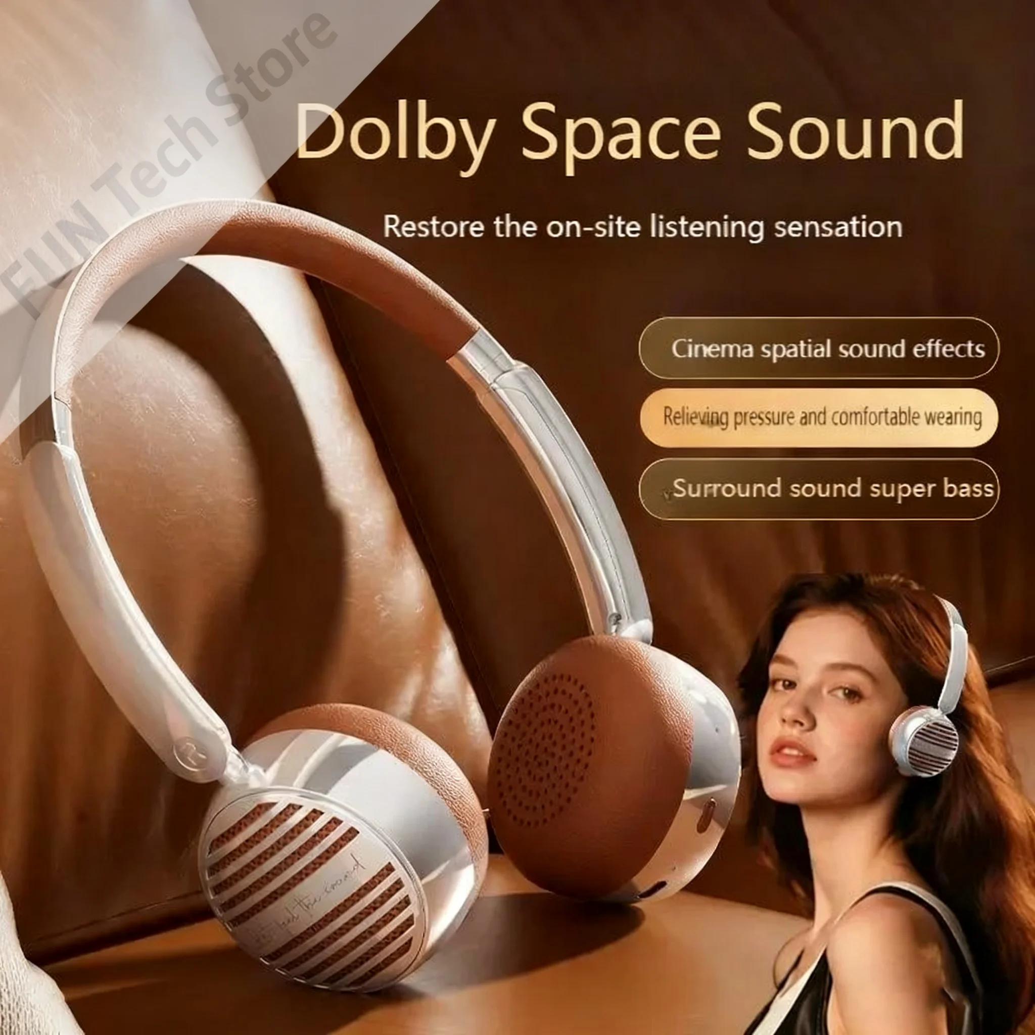 

Retro Style Wireless Headphones Bluetooth 5.4 With Mic Surround Sound Bass HIFI Lossless Audio Quality Noise Reduction Headset