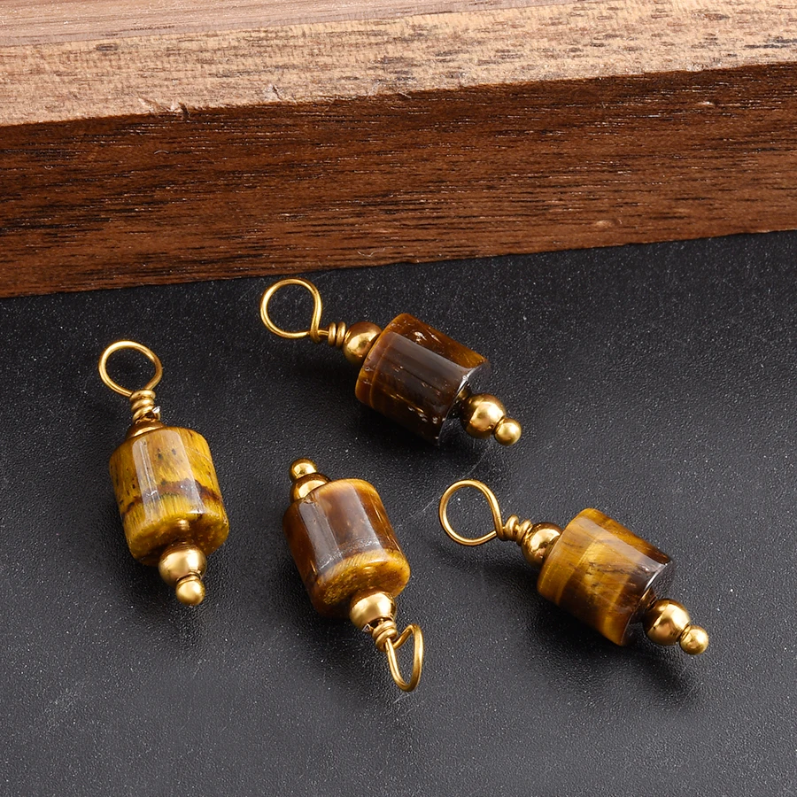 2 Stück natürliche Perlen-Steinanhänger für Schmuckherstellung, Vintage-Ethno-Anhänger, Obsidian, Blaustein, Tigerauge, Charm-Materialien – Detail 16