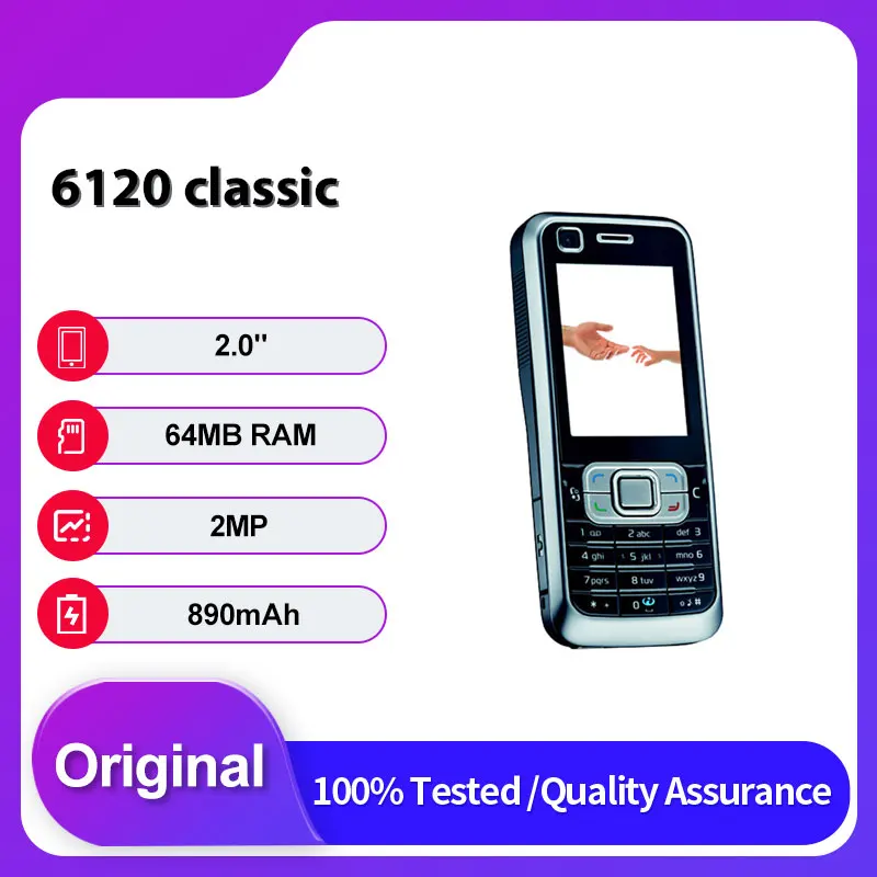 Original d�bloqu� 6120C 6120 classique simple Sim GSM 900/1800 2G/3G t�l�phone portable russe arabe clavier fabriqu� en finlande