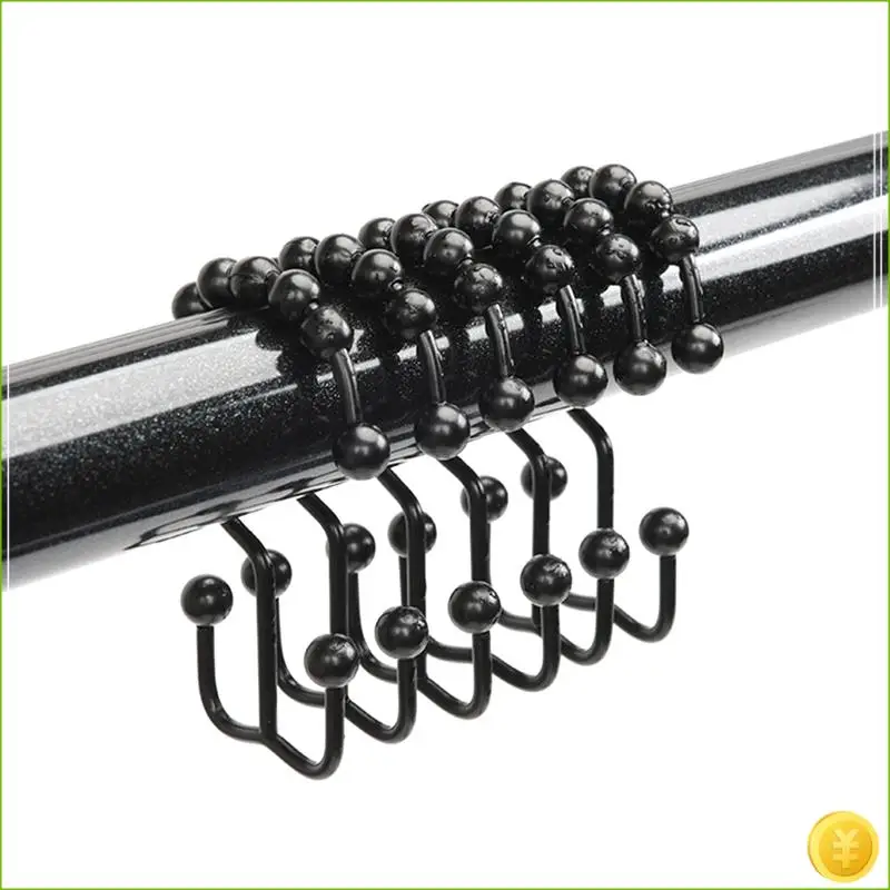 12 Piece Rust-Proof Stainless Steel Double Sliding Shower Hook Ring Suitable For Bathroom Shower Curtain Rod Black