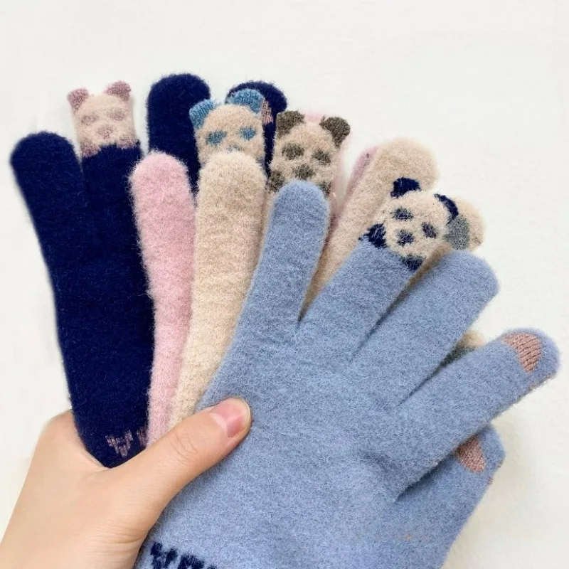 

Panda Finger Gloves Winter Warm Open Finger Gloves Women's Cute Panda Fingertip TouchScreen Gloves Warm Outdoor Knitted Glove