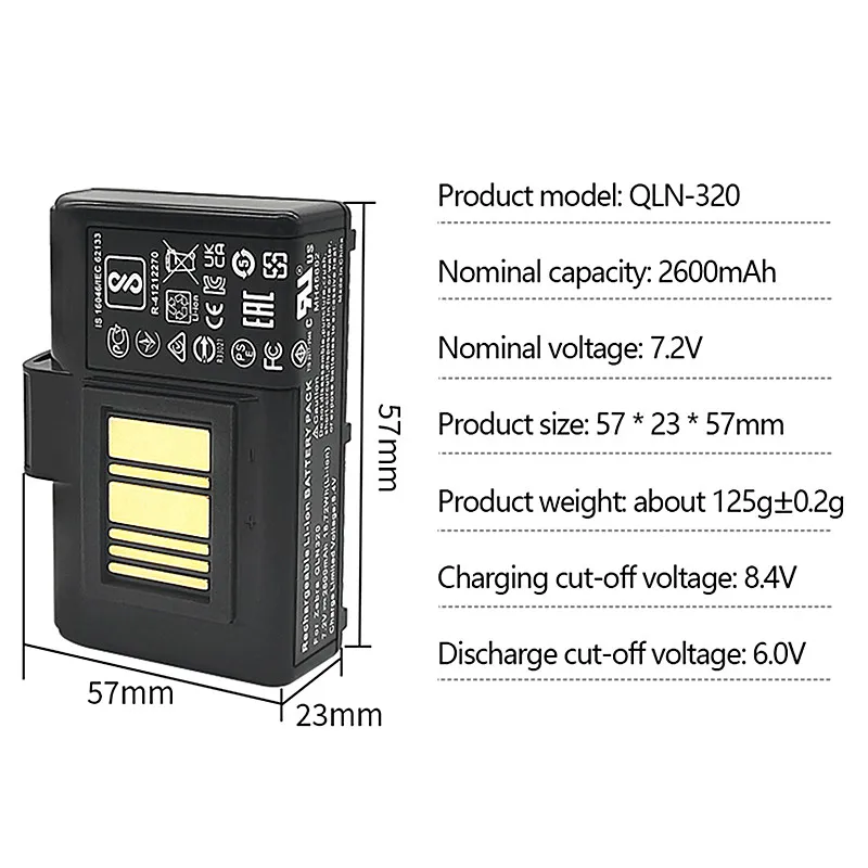 Replacement 7.2V 2600mAh Li-ion Battery for Zebra Portable Printer QLN220 QLN320 ZQ510 ZQ520 ZQ500 P1031365-025 Rechargerable