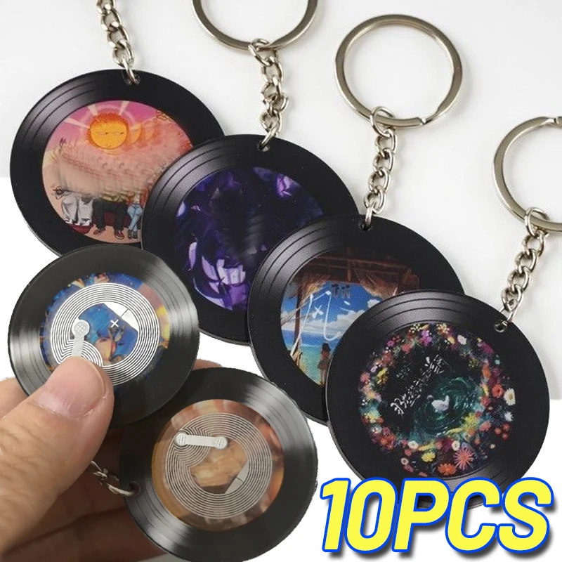 1/10 Stück Retro Musik-Thema Acryl-Schlüsselanhänger Kreatives DIY Schallplatten-Design NFC Mini-Schallplatten-Anhänger Taschenanhänger Schlüsselring Geschenke