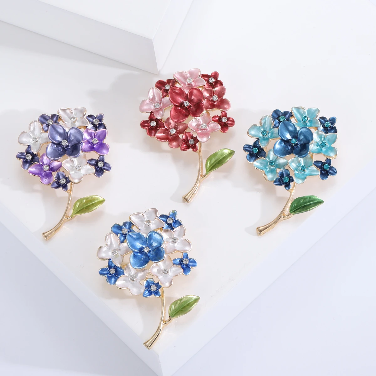 Enamel Hydrangeas Brooches for Women 4-color Trendy Flower Pin Office Party Collection Friends Gifts Accessories