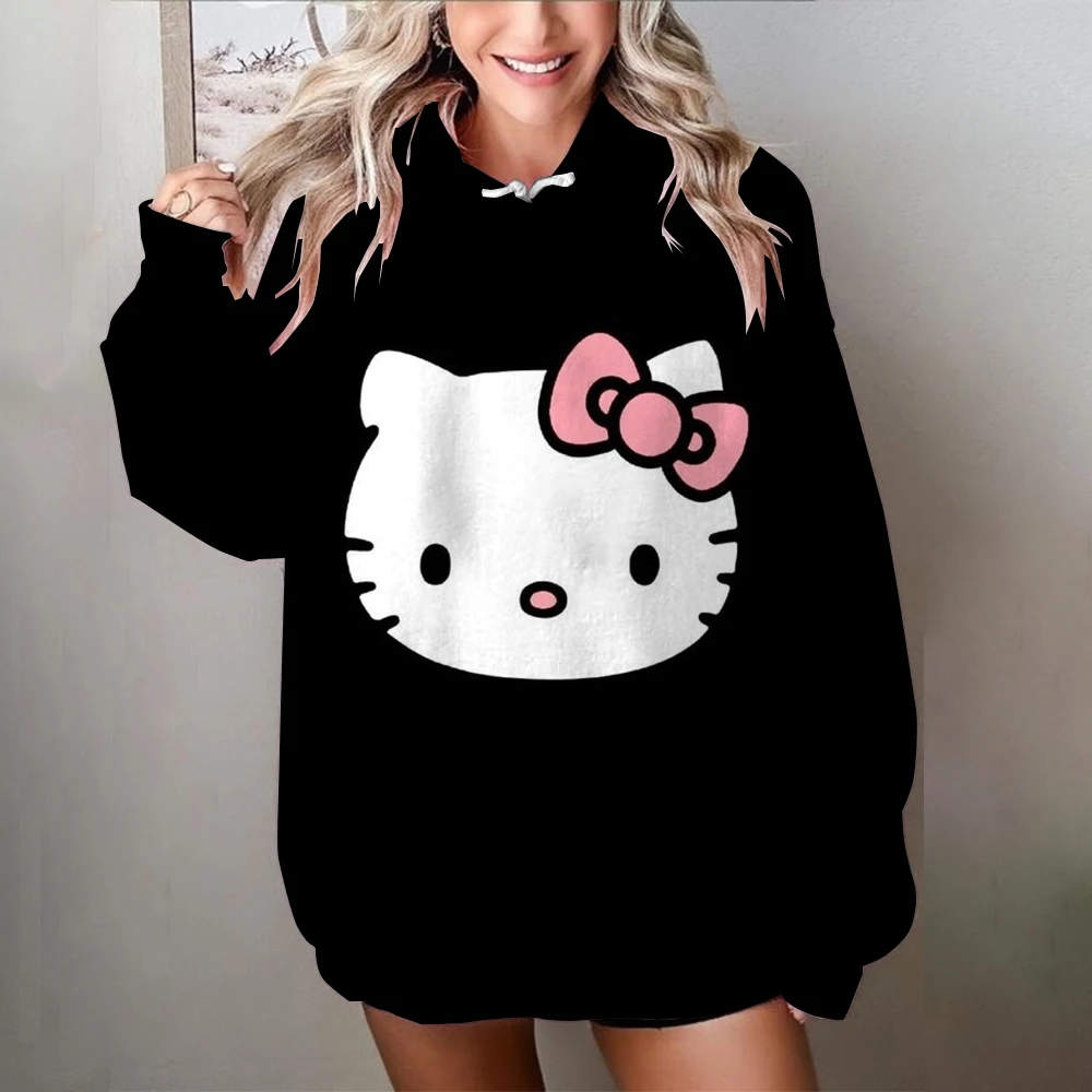 2024 Cute Hello Kitty print Hoodie Fashion Women Harajuku Kawaii Hoodies Unisex Christmas Sweatshirt Vintage Casual Hoody