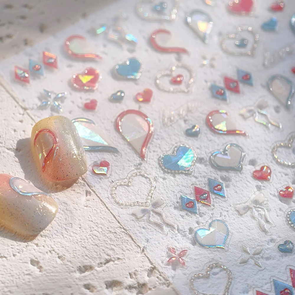 Liebe Herz Schleife Krawatte Knoten glänzendes herzbrochenes Glas Gelee 5D Nail Art Aufkleber selbstklebende Relief Dekoration Maniküre Aufkleber