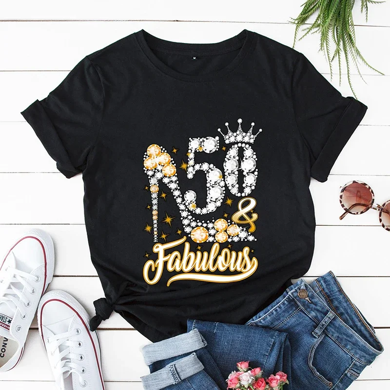 Urodziny Królowa Nadruk Koszulki Damskie Urodziny Impreza Damskie Koszulki 50 It's My Birthday Tees Leopard Graphic Tee T Shirt Y2k Tops