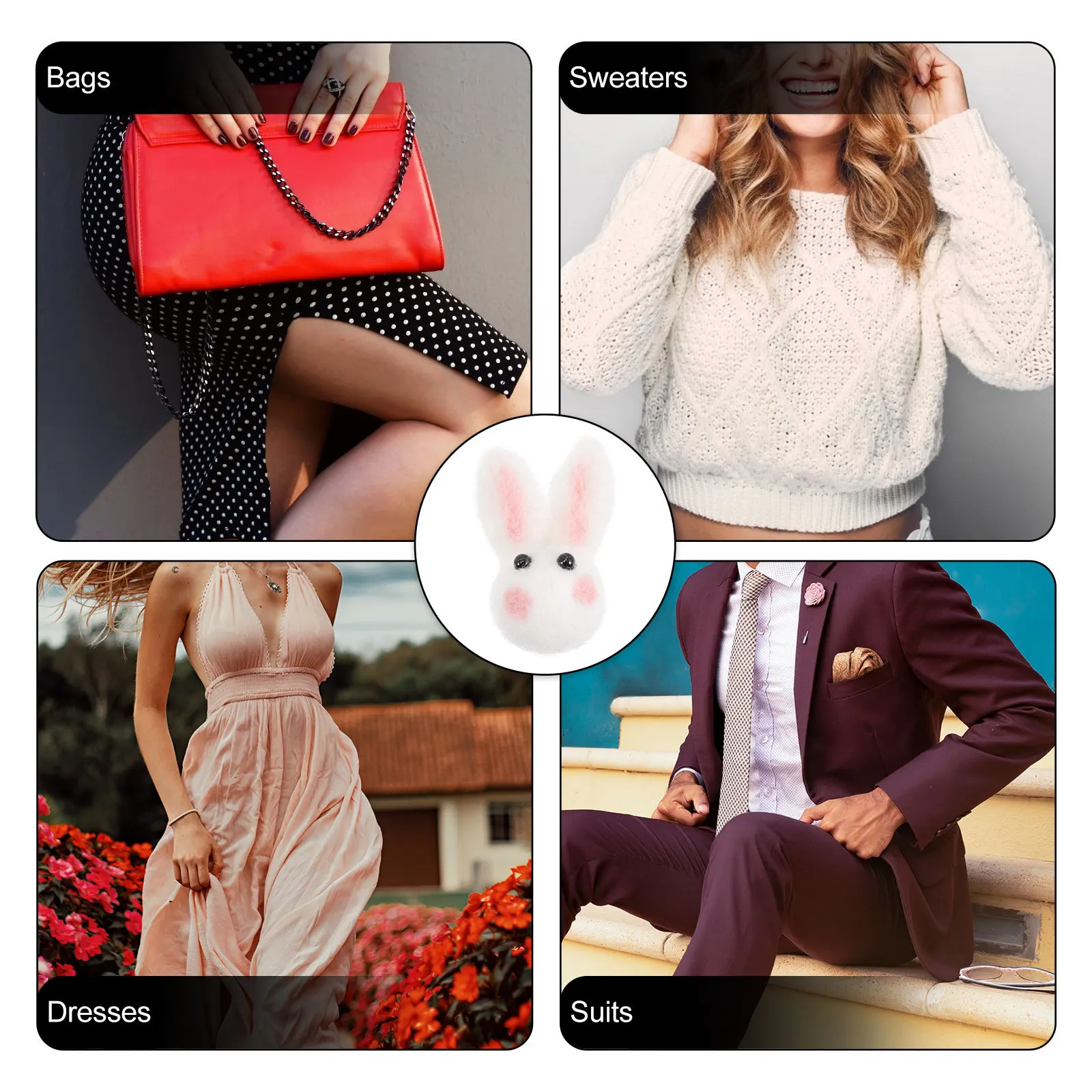 

4Pcs Bunny Brooch Cartoon Design Felt Brooch Easter Decoration Clothes Decor Kids Lovely Pin Easter Clothes Decor