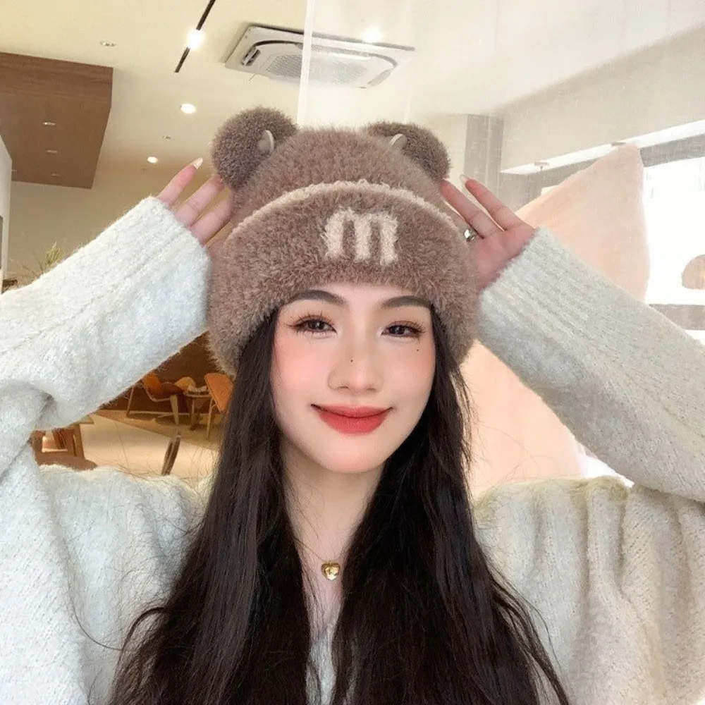 Thick Warm Cat Ear Beanie Heart Decoration Winter/Autumn Wear Winter Cap Material Letter Pattern Ear Flap Cap Winter Season
