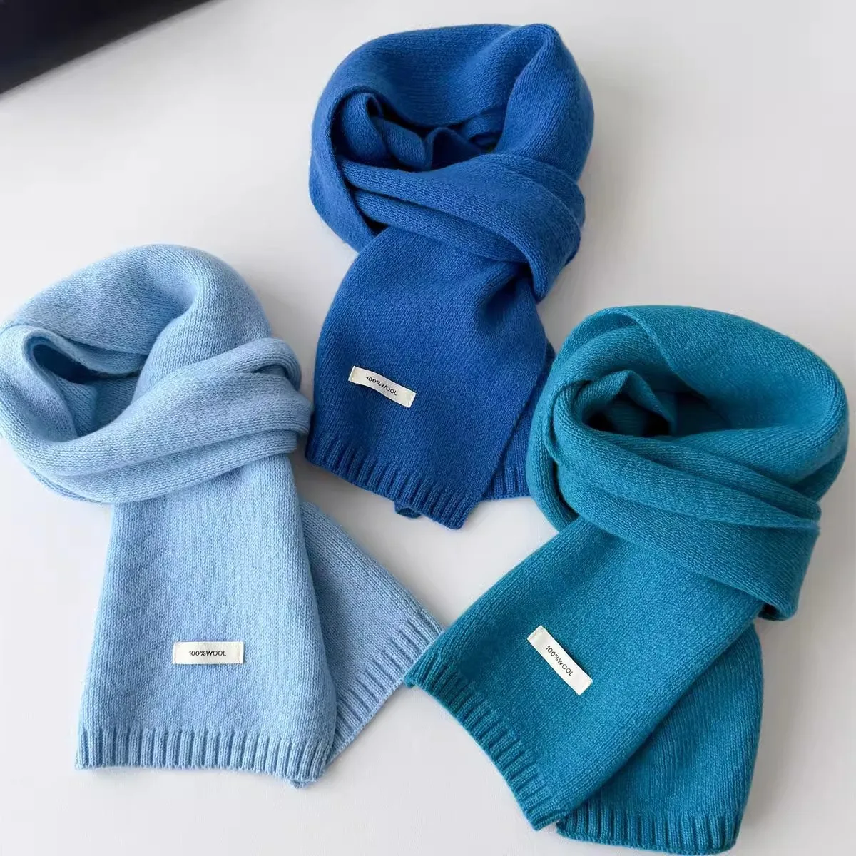 100% Wool Oversized Scarf - Extra Warm Korean Style Unisex Winter Neck Wrap Solid Color