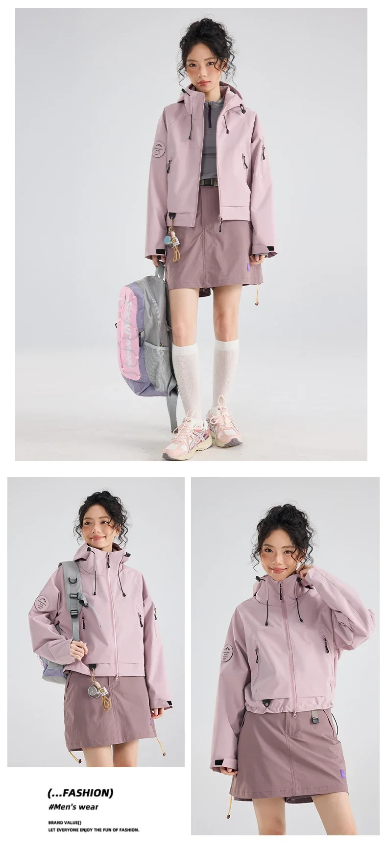 Leichte Winddichte und Wasserdichte Wanderjacke für Damen - Schlanke Passform Kurze Kapuzenjacke mit Lotusblatt-Technologie für Outdoor-Abenteuer – Detail 8