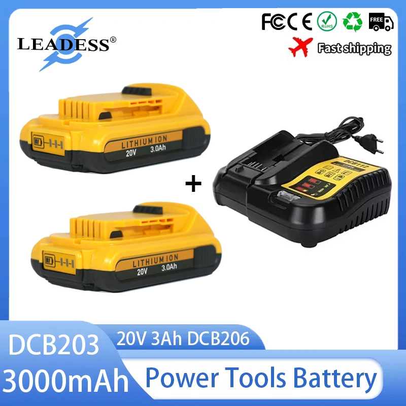 Rechargeable Battery for Dewalt DCB203 20V 3Ah Lithium Ion Battery DCB206 DCB205 DCB204 DCB182 Power Tools Replacement Battery