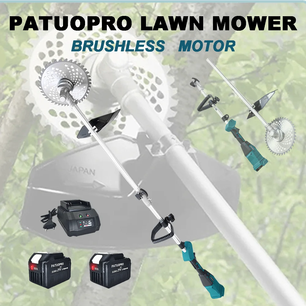 PATUOPRO Electric Lawn Mower Brushless String Cutter Grass Trimmer Pruning Cutting Garden Power Tools For Makita 18V Battery