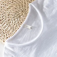 T-shirt rétro Raw Edge pour hommes, 100% coton, léger, respirant, coupe ajustée, monochromatique, col rond, haut basique décontracté 4