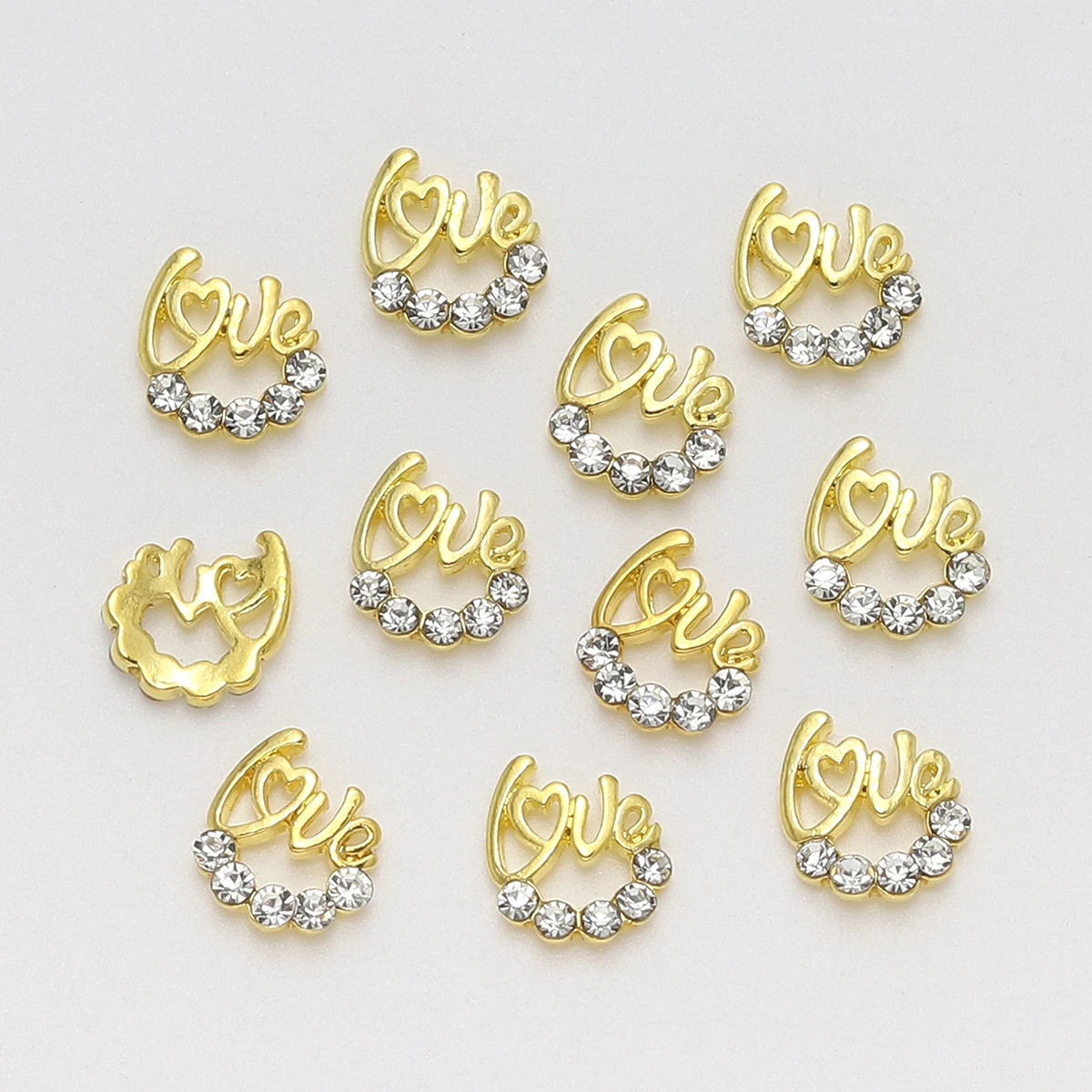 100pcs Nail Charms Gold and Silver Metal Shiny Rhinestones DIY fashion nail jewelry Love meaning for ladies girls decorative 3