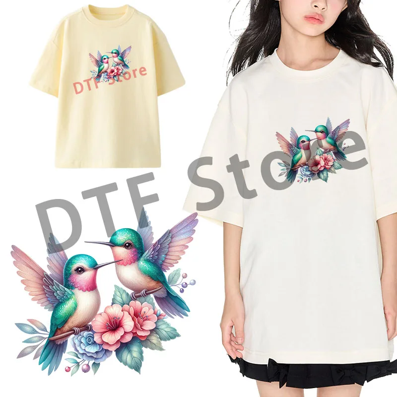 Gilded Hummingbird Heat Transfer On Clothes Iron on transfer dtf transfers ready to press Childrens clothing Iron On Patch