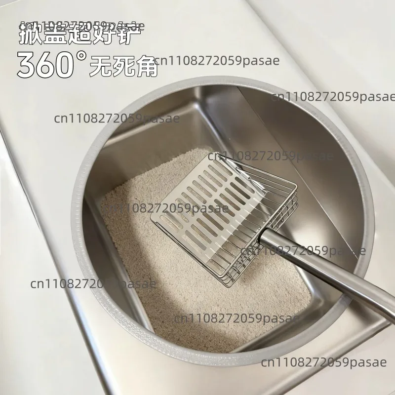 All-Stainless Steel Enclosed Litter Box, Extra-Large Glass “Space Capsule” Box with Splash Guard and Anti-Scatter Design