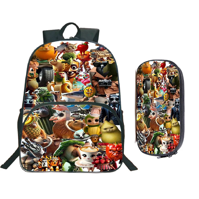 

2025 Italian Brainrot Backpacks Pencial Case 2pcs Kids Large-capacity Backpack Child Casual Schoolbag Anime Brr Patapim Mochilas