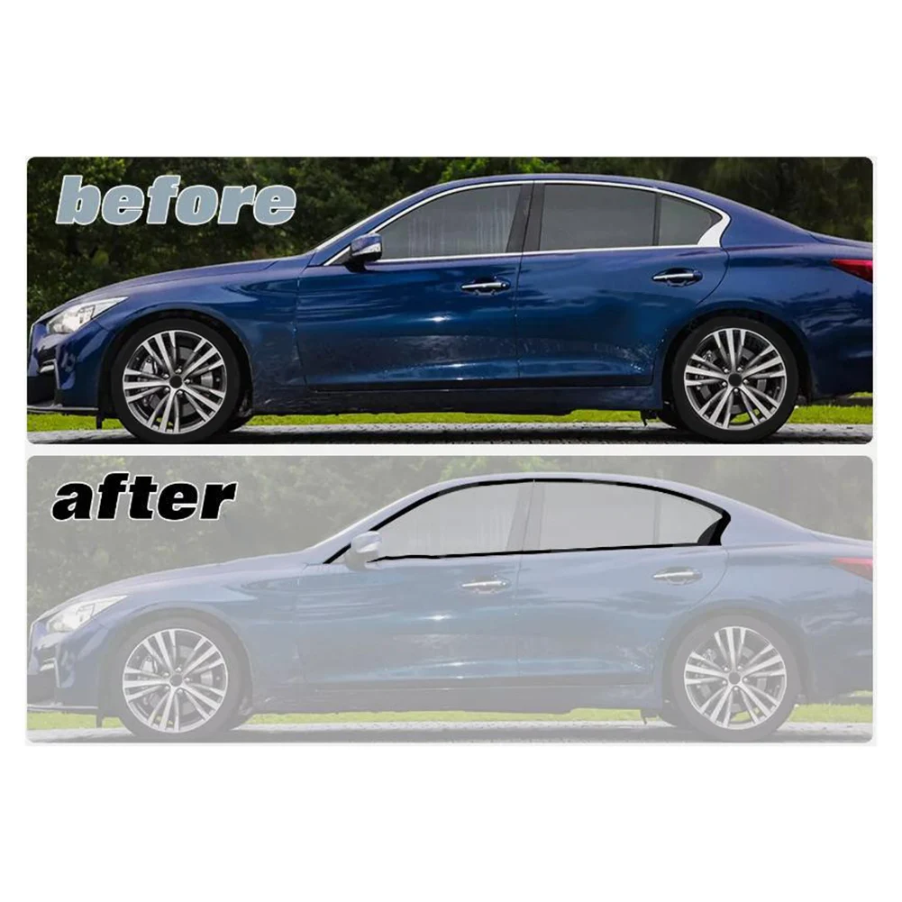 ملصقات نافذة حذف كروم من الفينيل لسيارة إنفينيتي Q50 Q50S 2014 إلى 2024 حماية النافذة الجانبية ومقاومة للخدش