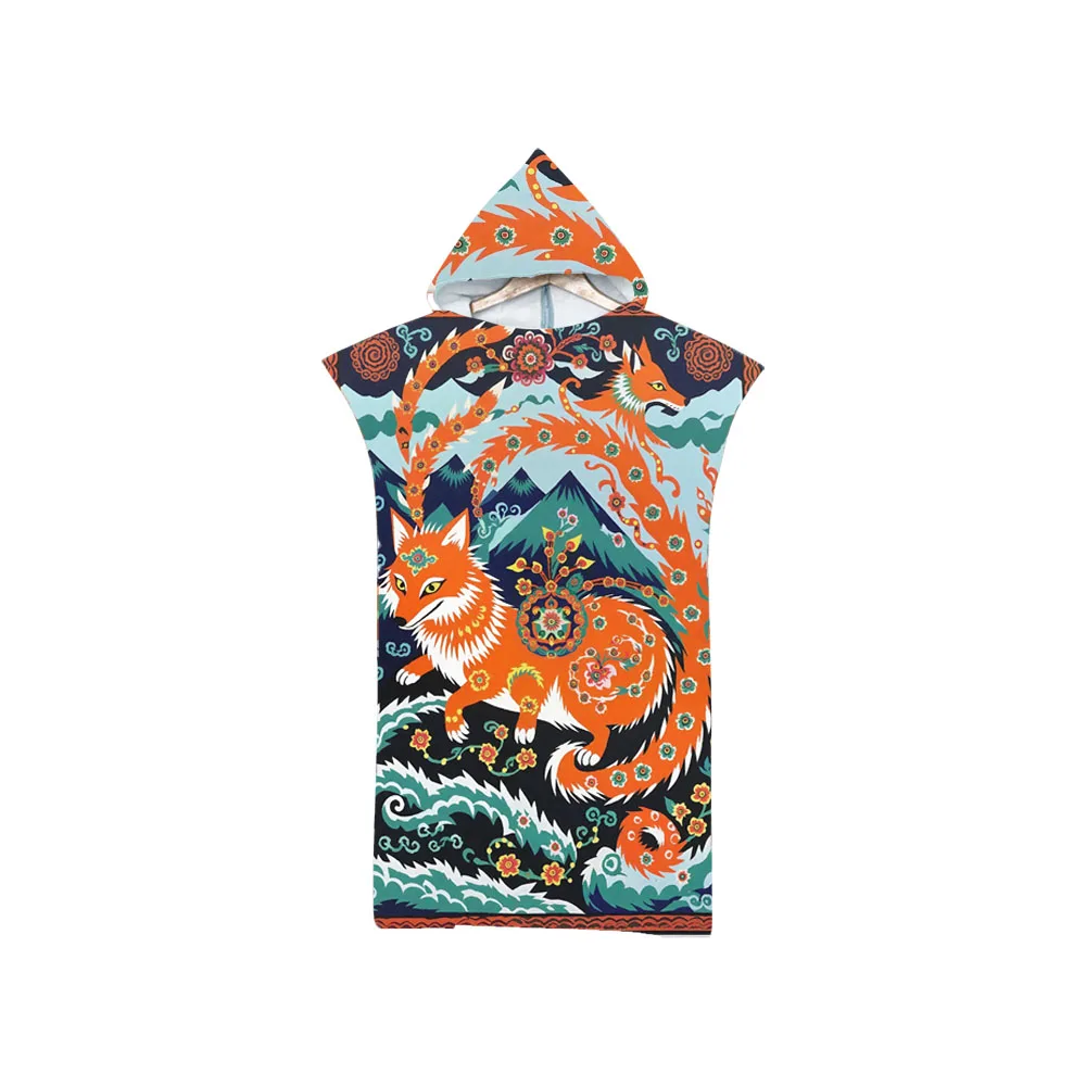 Chinese Mythology Unisex Hooded Towel Poncho, Nine-Tail Fox Flower, Swim,Surf,Beach Changing Robe,Drop Shipping Gift