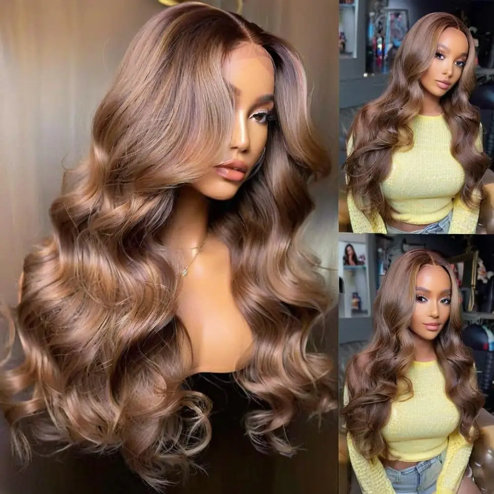 13x4 HD Transparent Lace Front Wigs Human Hair Chocolate Brown Pre Plucked Hairline 200% Density Swiss Lace Frontal Wig