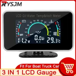 Oil Pressure Gauge + Water Temp Gauge + Voltage 3 In 1 LCD Gauge with Pressure Sensors 1/8 NPT Car Temperature Fuel Pressure